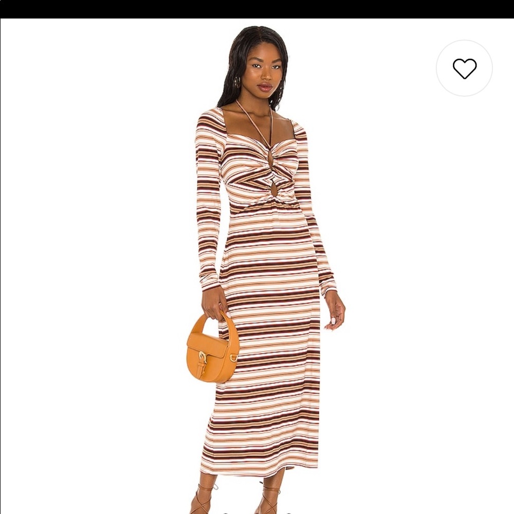 AFRM Jordana Dress in Brown Multi Stripe, Size S/P